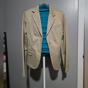 Lands End Coat Womens 4 Tan 2 Buttons Blazer Long Sleeve Jacket Outerwear Ladies
